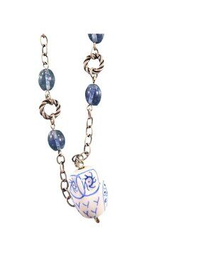 Hand-Painted Owl Pendant Necklace Blue Beads boho women's fashion jewelry